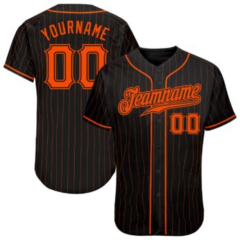 Custom Black Orange Pinstripe Orange Black Authentic Baseball Jersey