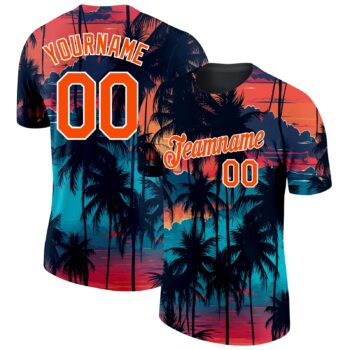 Custom Black Orange White 3d Pattern Design Tropical Hawaii Palms Trees Performance T Shirt