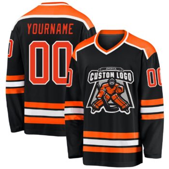 Custom Black Orange White Hockey Jersey