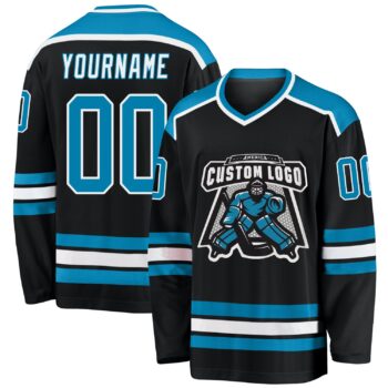 Custom Black Panther Blue White Hockey Jersey
