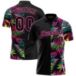 Custom Black Pink 3d Pattern Design Tropical Hawaii Palm Leaves Performance Golf Polo Shirt