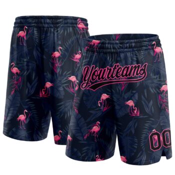 Custom Black Pink 3d Pattern Flamingo Authentic Basketball Shorts