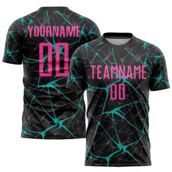 Custom Black Pink Aqua Sublimation Soccer Uniform Jersey