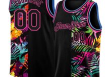 Custom Black Pink Light Blue 3d Patterntropical Hawaii Palm Leaves Authentic Basketball Jersey