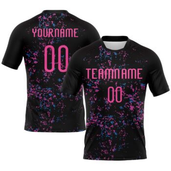 Custom Black Pink Light Blue Abstract Fragment Art Sublimation Volleyball Uniform Jersey