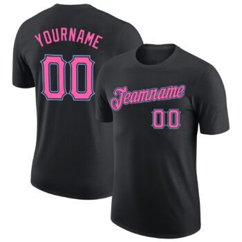 Custom Black Pink Light Blue Performance T Shirt