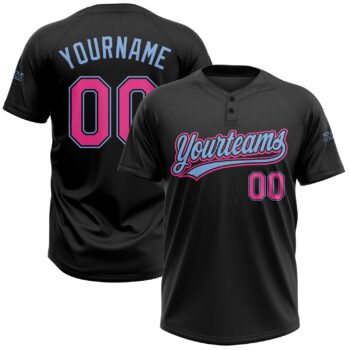 Custom Black Pink Light Blue Two Button Unisex Softball Jersey