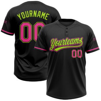 Custom Black Pink Neon Green Two Button Unisex Softball Jersey