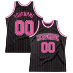 Custom Black Pink Pinstripe Pink Black Authentic Basketball Jersey