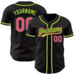 Custom Black Pink Pinstripe Pink Neon Green Authentic Baseball Jersey