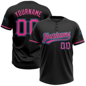 Custom Black Pink Sky Blue Two Button Unisex Softball Jersey