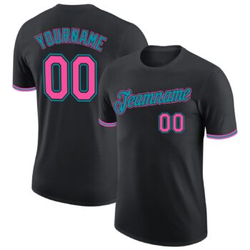 Custom Black Pink Teal Performance T Shirt