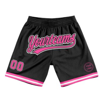 Custom Black Pink White Authentic Throwback Basketball Shorts