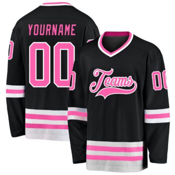 Custom Black Pink White Hockey Jersey