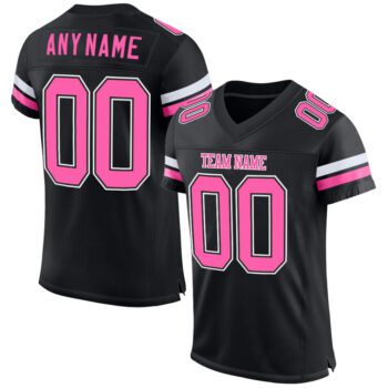 Custom Black Pink White Mesh Authentic Football Jersey