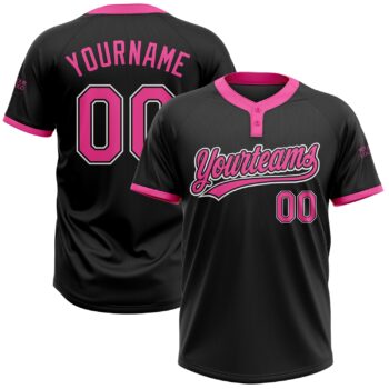 Custom Black Pink White Two Button Unisex Softball Jersey
