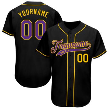 Custom Black Purple Gold Authentic Baseball Jersey
