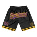 Custom Black Purple Gold Authentic Throwback Basketball Shorts