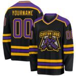 Custom Black Purple Gold Hockey Jersey