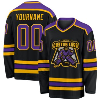 Custom Black Purple Gold Hockey Jersey