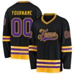 Custom Black Purple Gold Hockey Jersey