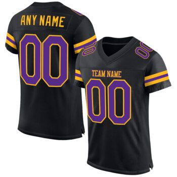 Custom Black Purple Gold Mesh Authentic Football Jersey