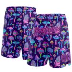 Custom Black Purple Pink 3d Pattern Colorful Flowers And Mushrooms Psychedelic Hallucination Authentic Basketball Shorts