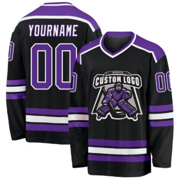 Custom Black Purple White Hockey Jersey