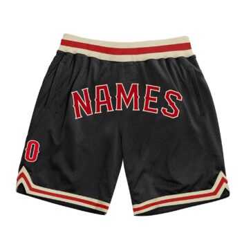 Custom Black Red Cream Authentic Throwback Basketball Shorts