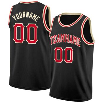 Custom Black Red Cream Round Neck Rib Knit Basketball Jersey