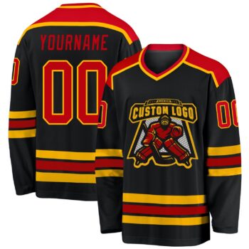 Custom Black Red Gold Hockey Jersey