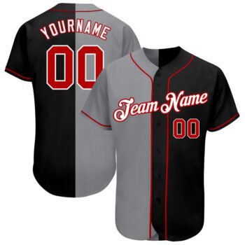 Custom Black Red Gray Authentic Split Fashion Baseball Jersey