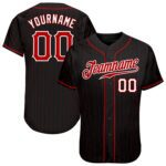Custom Black Red Pinstripe Red White Authentic Baseball Jersey