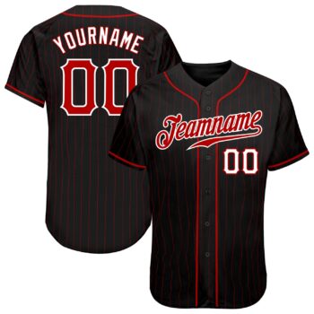 Custom Black Red Pinstripe Red White Authentic Baseball Jersey