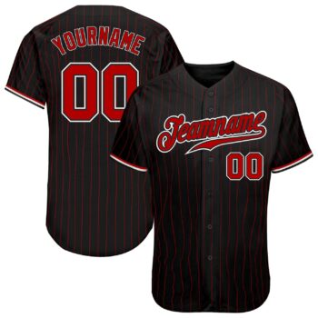 Custom Black Red Pinstripe Red White Authentic Baseball Jersey