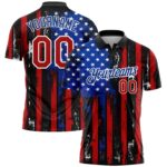 Custom Black Red Royal 3d Distressed American Flag Performance Golf Polo Shirt