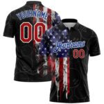 Custom Black Red Royal 3d Pattern Design Bowling Ball American Flag Performance Polo Shirt