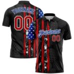 Custom Black Red Royal 3d Pattern Design Golf Ball American Flag Performance Golf Polo Shirt