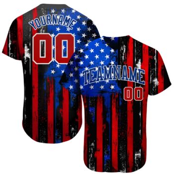 Custom Black Red Royal White 3d Distressed American Flag Authentic Baseball Jersey