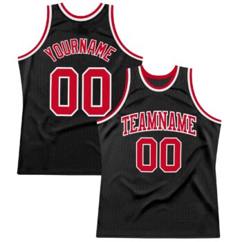 Custom Black Red White Authentic Throwback Basketball Jersey