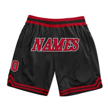 Custom Black Red White Authentic Throwback Basketball Shorts