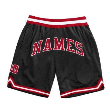 Custom Black Red White Authentic Throwback Basketball Shorts