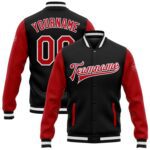 Custom Black Red White Bomber Full Snap Varsity Letterman Two Tone Jacket