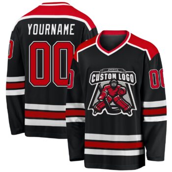 Custom Black Red White Hockey Jersey