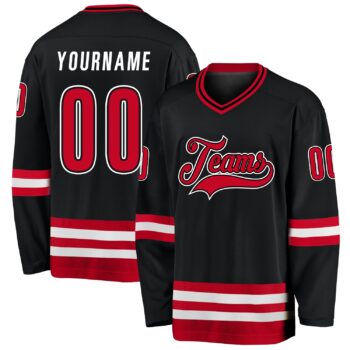 Custom Black Red White Hockey Jersey