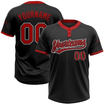 Custom Black Red White Two Button Unisex Softball Jersey