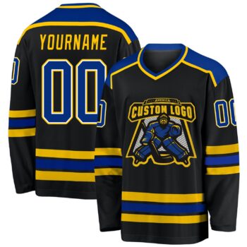 Custom Black Royal Gold Hockey Jersey