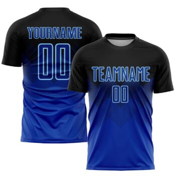 Custom Black Royal Light Blue Sublimation Soccer Uniform Jersey