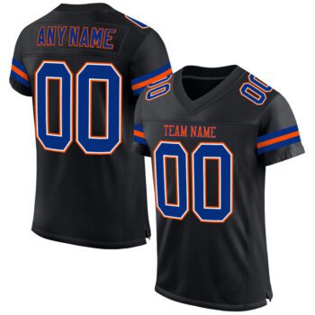 Custom Black Royal Orange Mesh Authentic Football Jersey