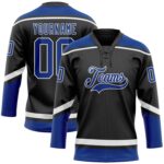 Custom Black Royal White Hockey Lace Neck Jersey
